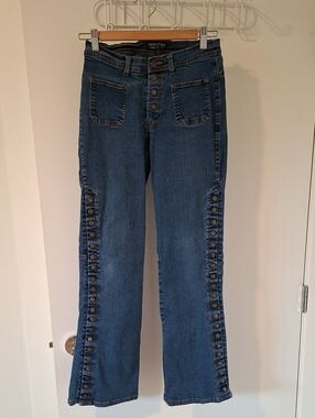 Vintage Y2K Patch Pocket "Tear-away" Snap-leg Boot-cut Flared Jeans (Size 29)